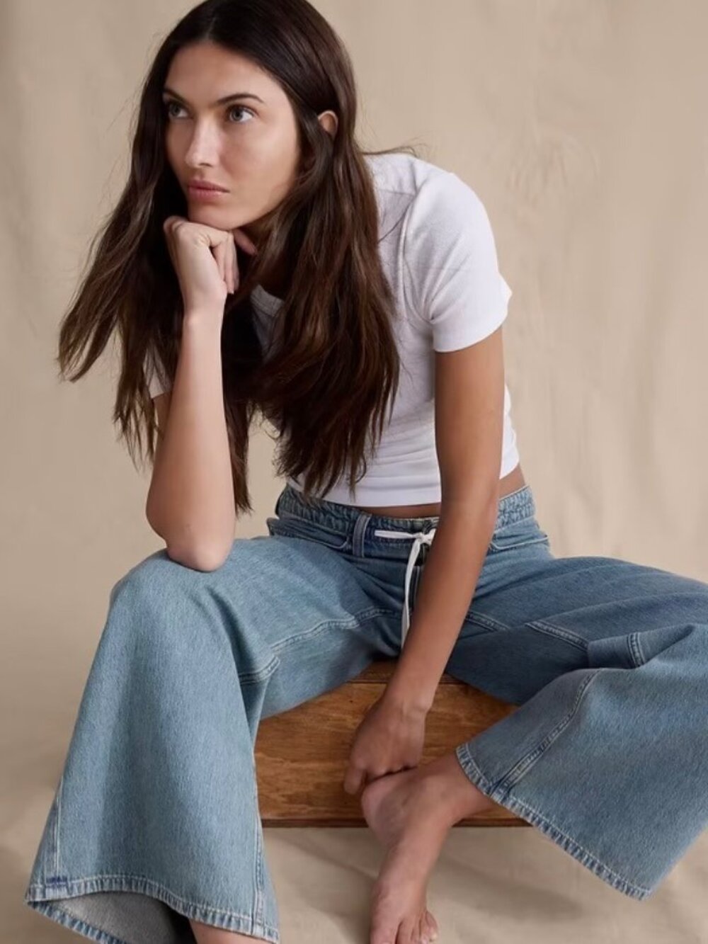 Banana Republic Drawstring Wide Leg Jeans Size 27 Slouchy Rigid Denim Relaxed - Picture 10 of 11